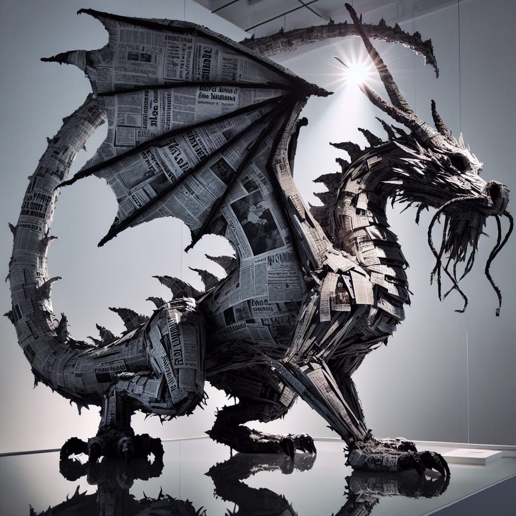 Intricately Detailed Newspaper Dragon Statue