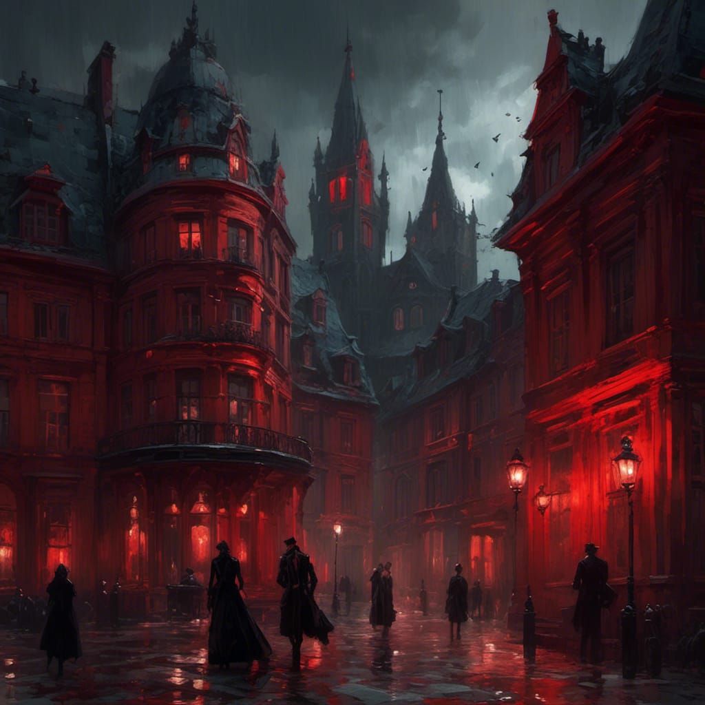 Sinister Gothic Manor in Dark Victorian Cityscape