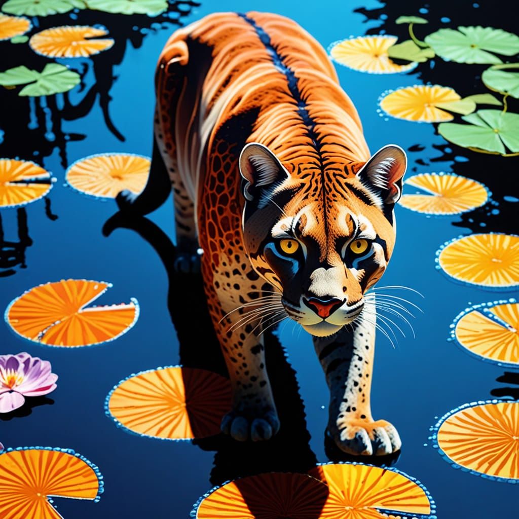 Puma in Koi Pond: Graffiti-Inspired Digital Art