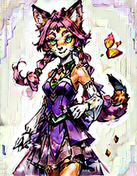 <lora:Tiger:1.0> A CGI animated anthropomorphic fox Diane Foxington with green emerald eyes in a prom pink gown without ...