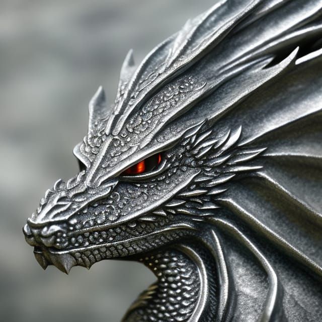 Silver Dragon Statue with Opal Eyes