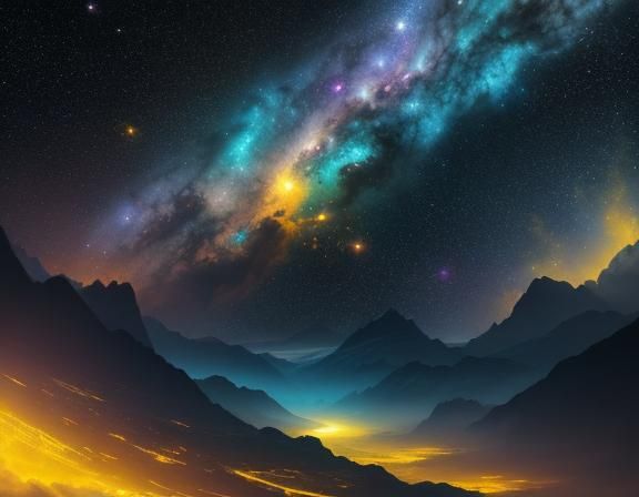 Yellow Gradient Nebula Galaxy: Digital Matte Painting
