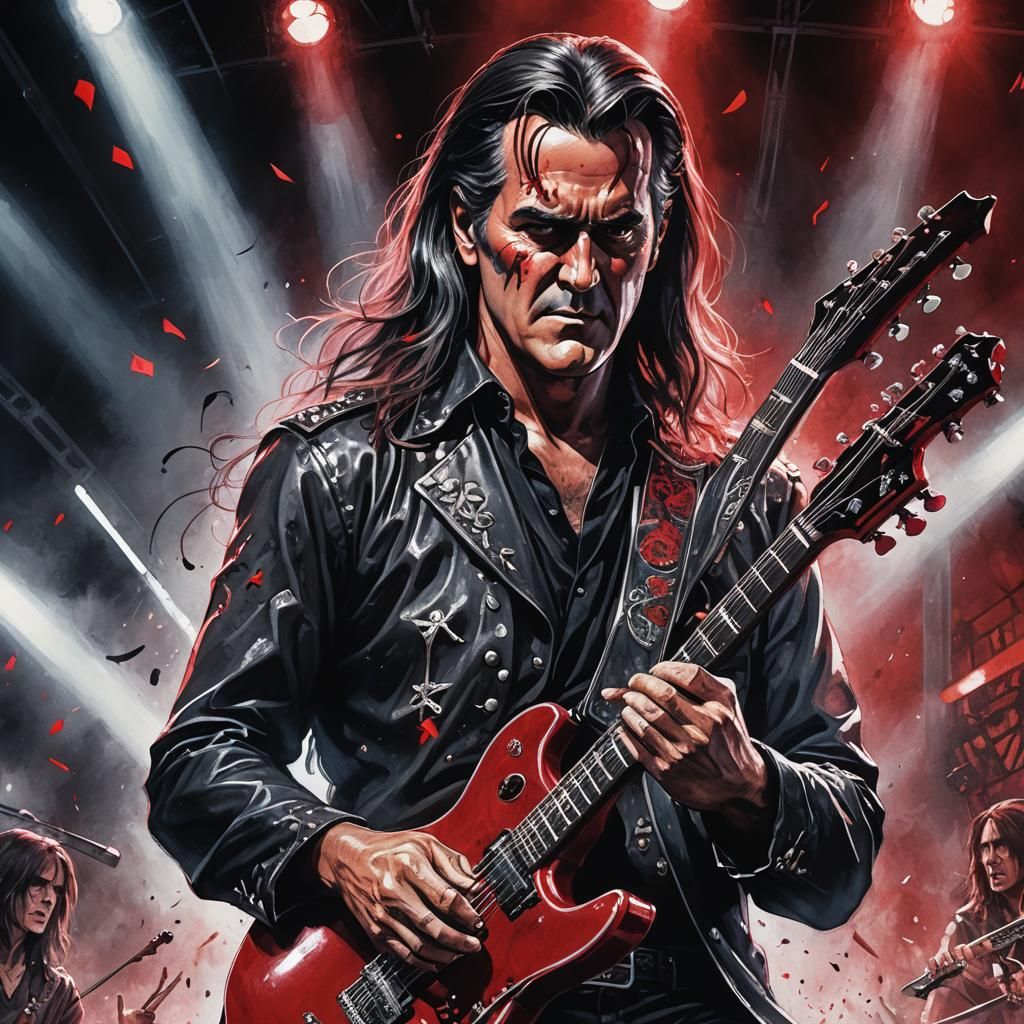 Bruce Campbell as Death Metal Guitarist in Anime Art