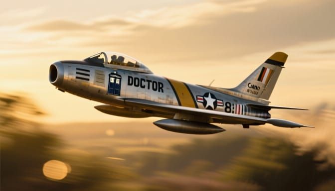 F-86 Jet Fighter with Doctor Who Markings in Cinematic Fligh...