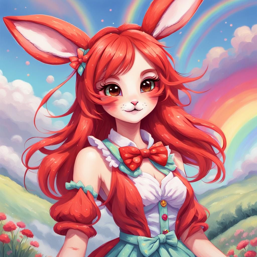 Adorable Anthro Bunny Woman in Kawaii Art Style