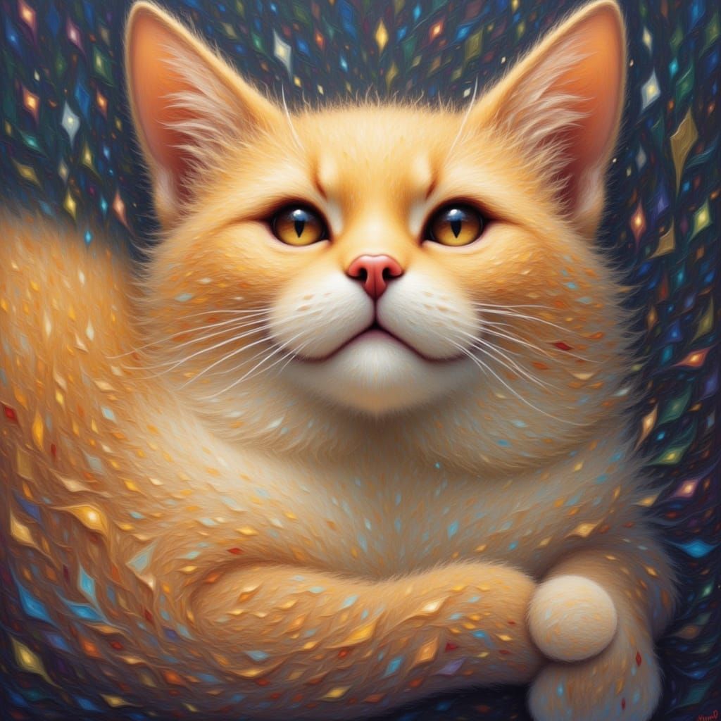 Dreaming Cat in Anime Style with Fairies