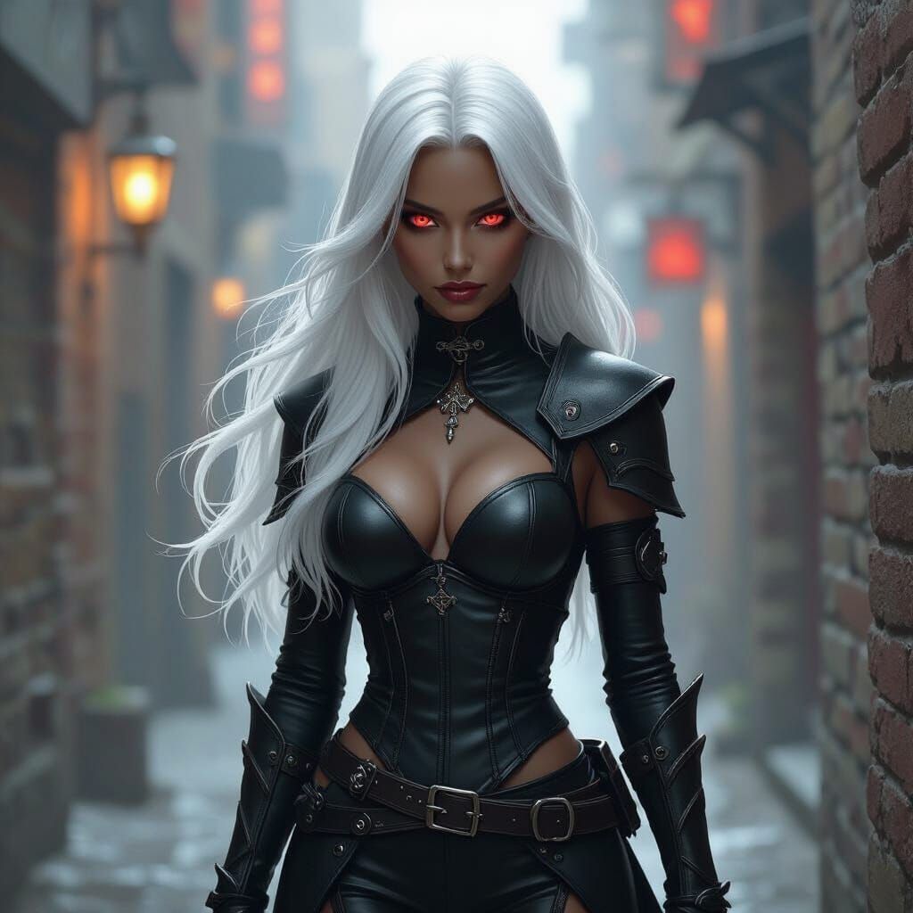 Dark Elf in a Noir Alley, Gothic Art Style