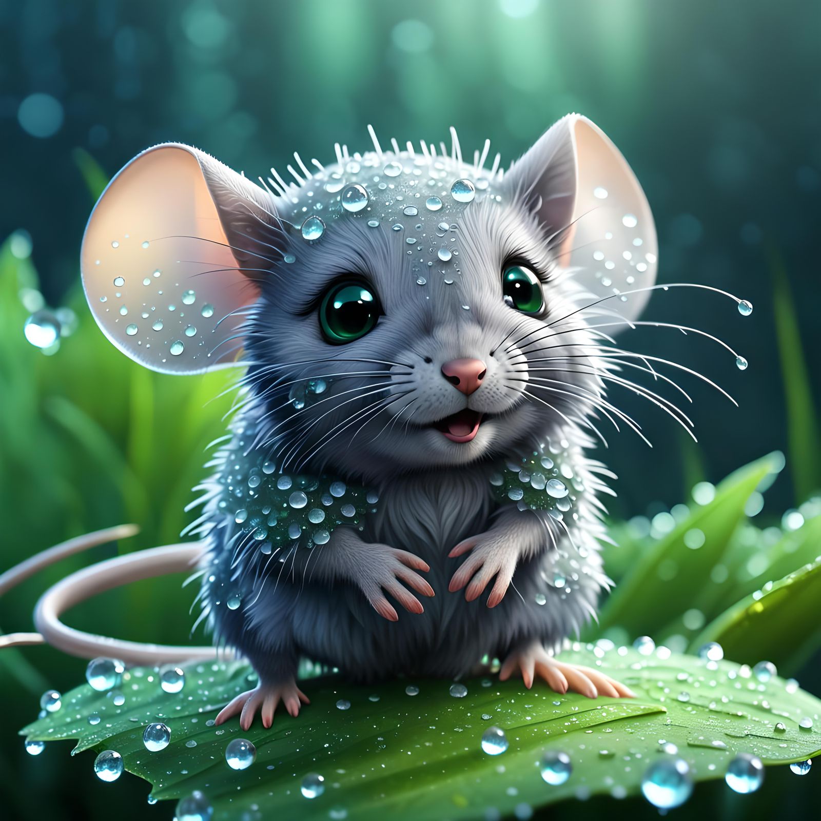 Chibi Furry Mouse in Dewy Forest