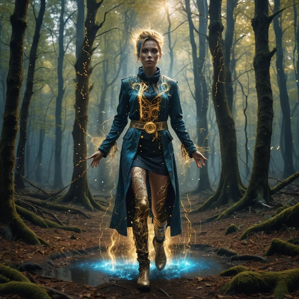 Steampunk Woman Born of Magic in Forest