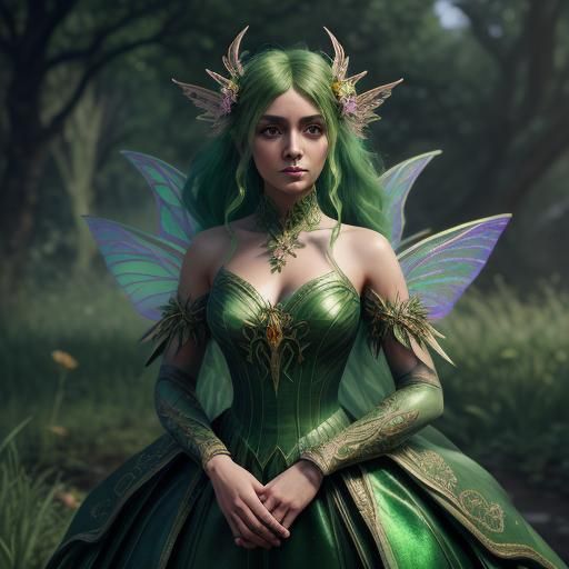 Stunning Green-Eyed Fairy in Iridescent Gown