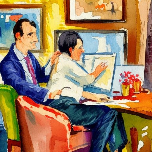 Digital Marketing Expert in Gouache Watercolor Style