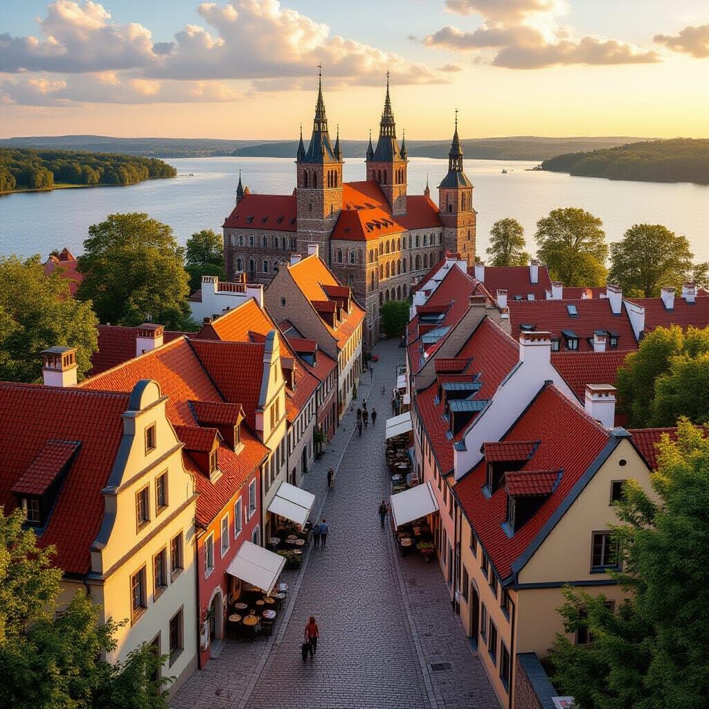 Olsztyn, Poland Panoramic City View in Romantic Style