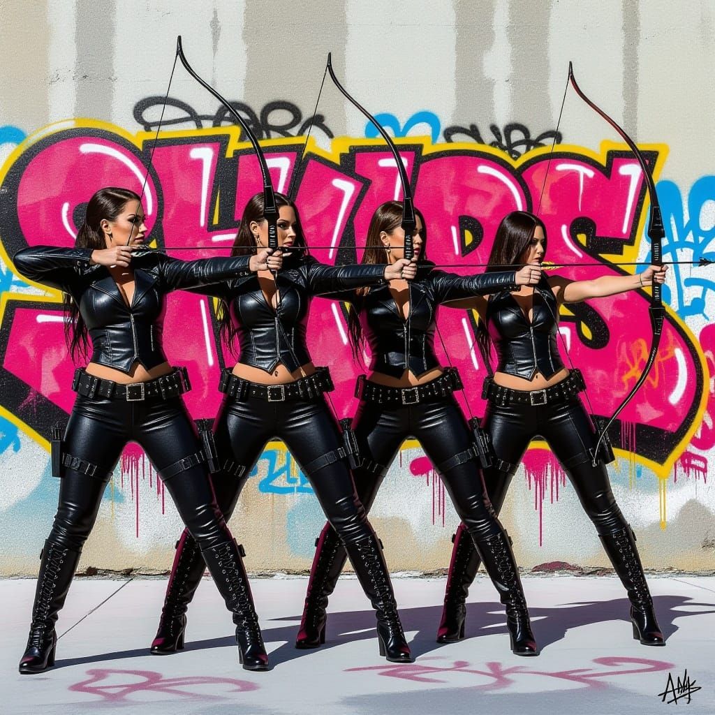 Gigantic Prison Guards Practice Archery, Graffiti Backdrop