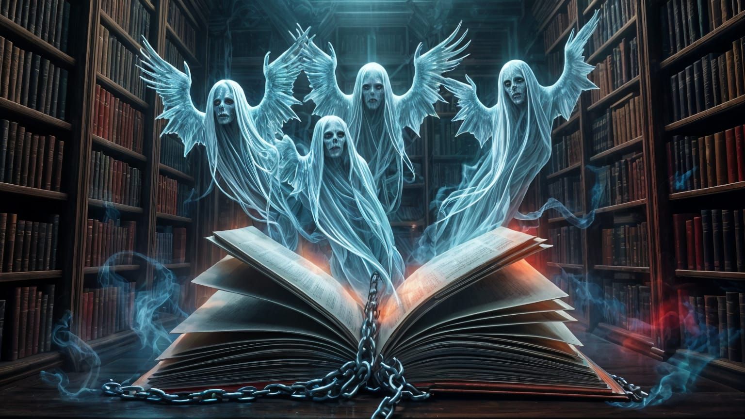 Ethereal Ghosts Rising from Haunted Book