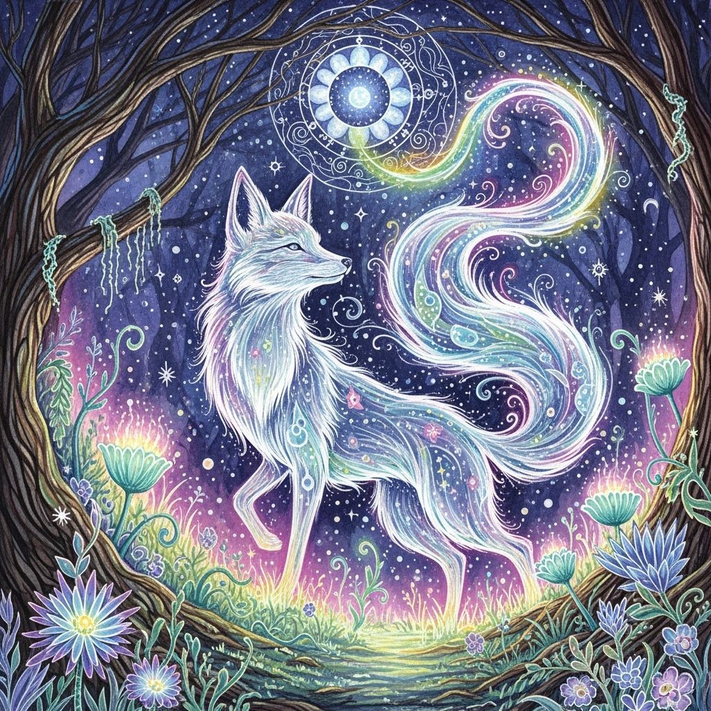 Ghostly Fox of Sparkling Ether in Enchanted Forest