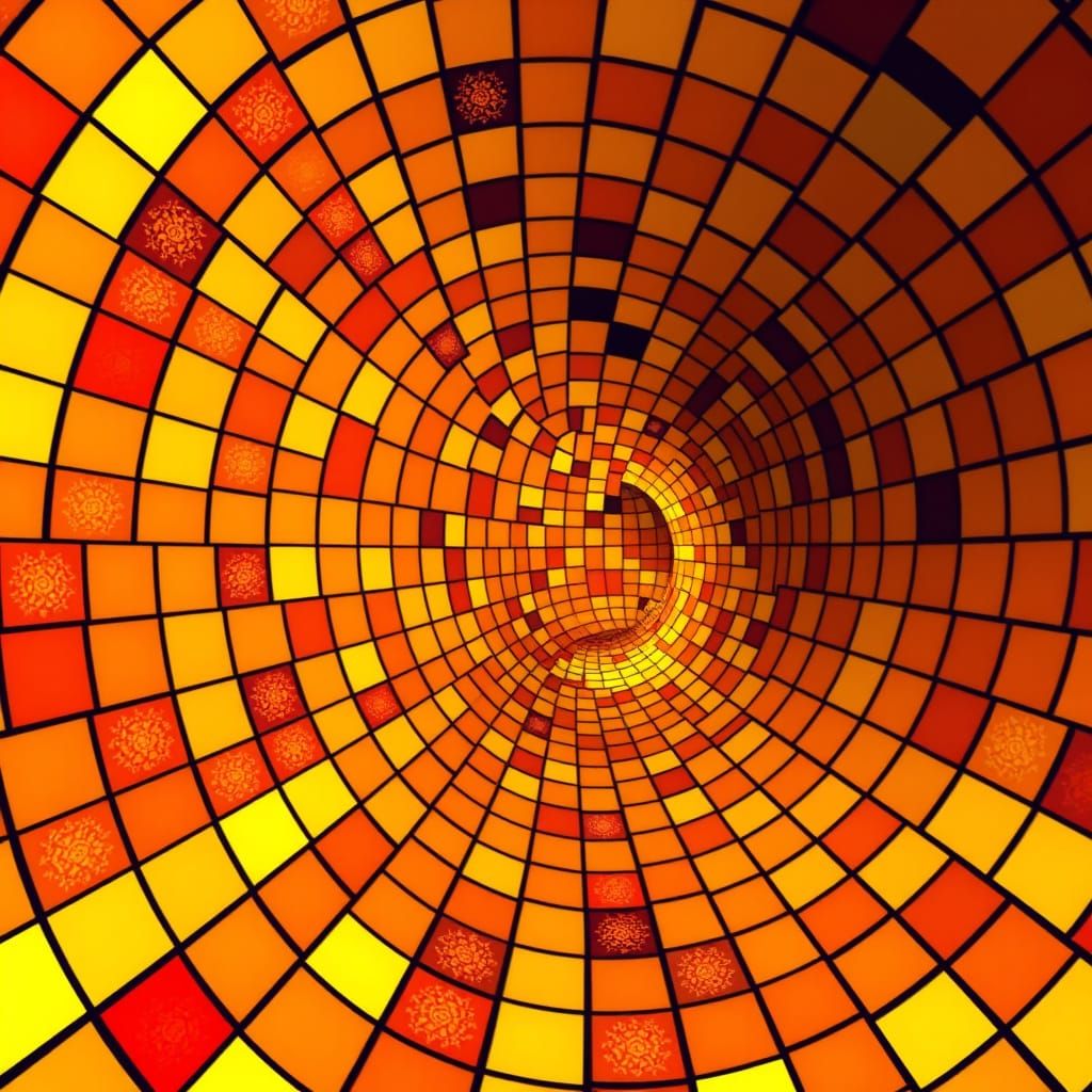 Vibrant Mosaic Spiral in Warm Hues
