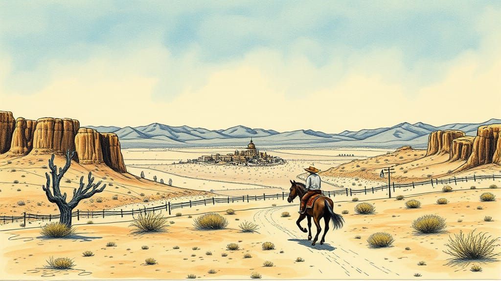 Lee Van Cleef Rides into Tabernas Desert Village
