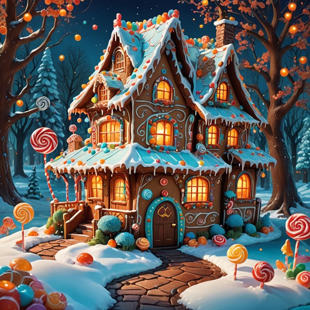 Whimsical Gingerbread House in Winter Wonderland