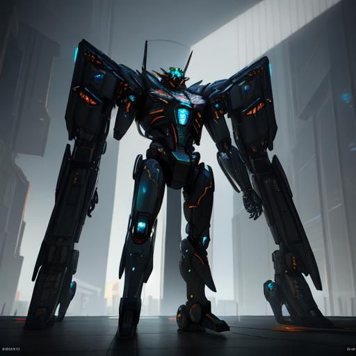 Cyberpunk Mecha in Futuristic Cityscape