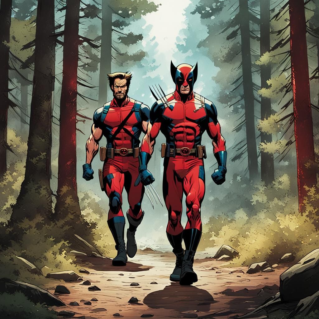 Wolverine and Deadpool in Comic Book Style
