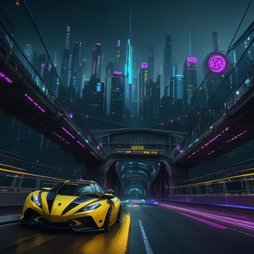 Cyberpunk Flying Car Zooms Through Neon Cityscape