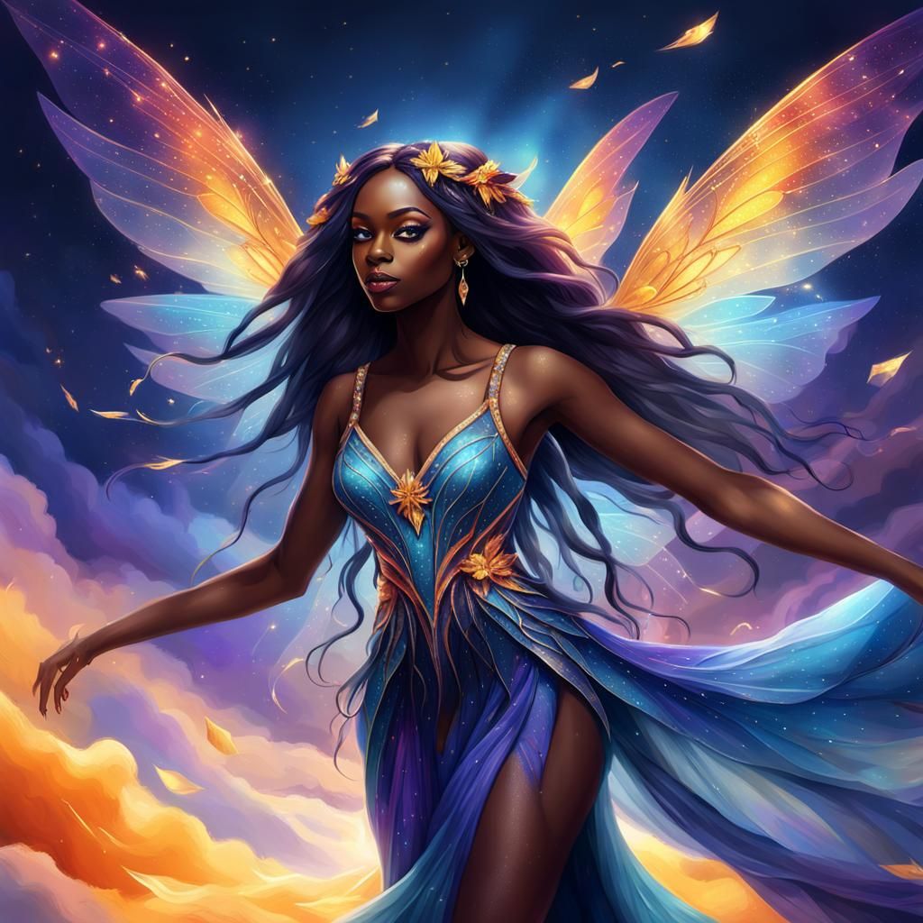 Diamond Fairy Girl in Flight: Fantasy Art
