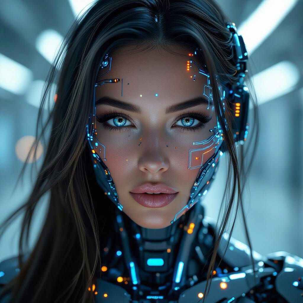Futuristic Cyborg Woman in Extreme Close-Up