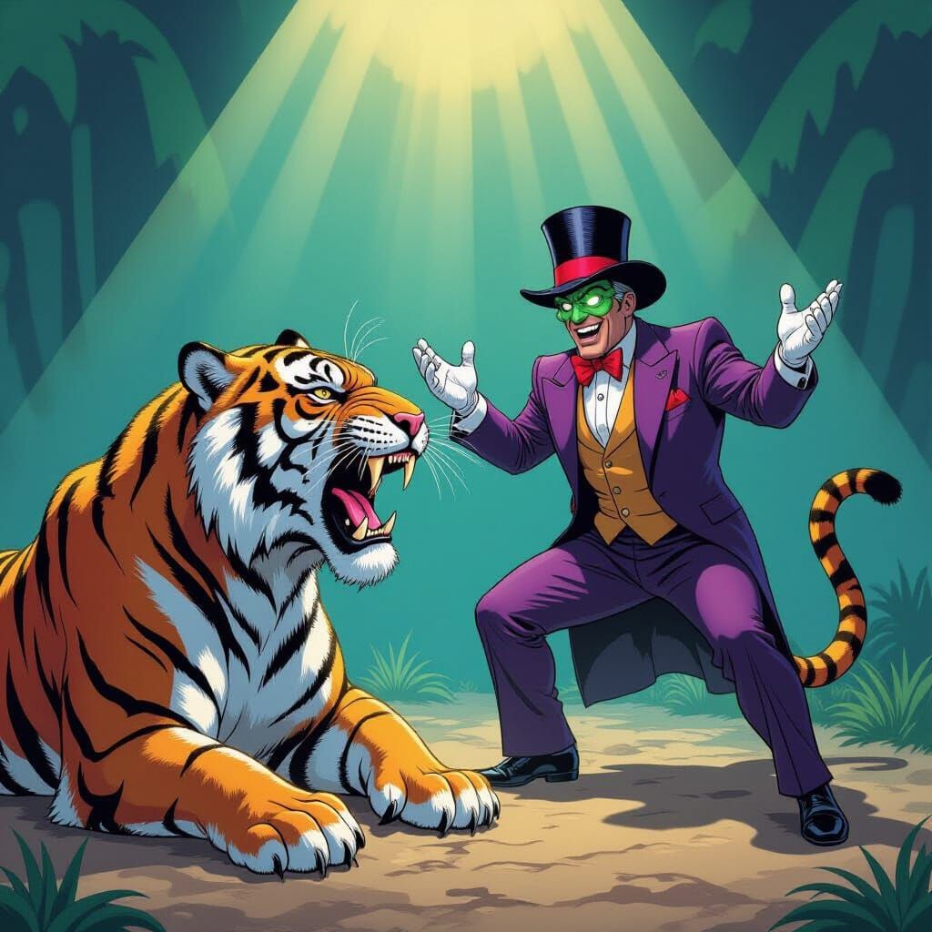 Hypnotic Ringmaster Confuses Saber-Toothed Tiger in Comic Ar...