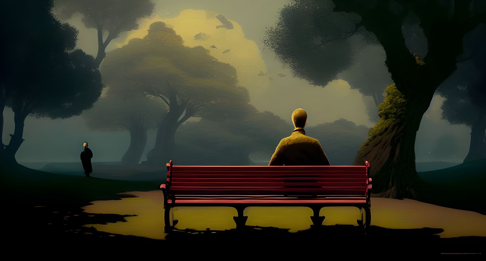Lonely Man in Park, Cel-Shaded Style