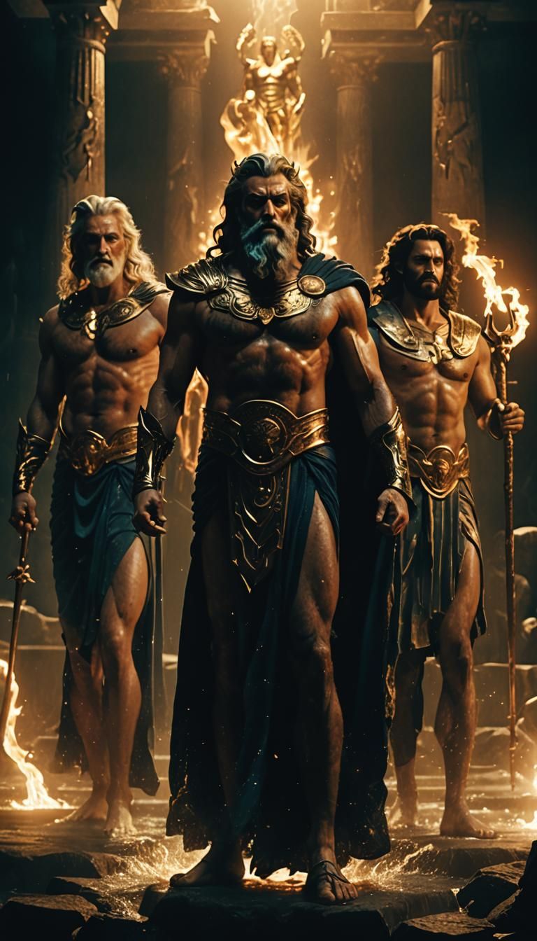 Greek Gods Poseidon, Zeus, and Hades Together