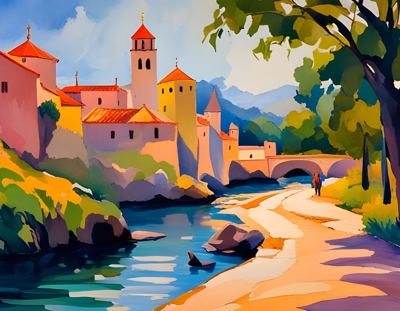 Detailed Gouache Painting in Impressionist Style