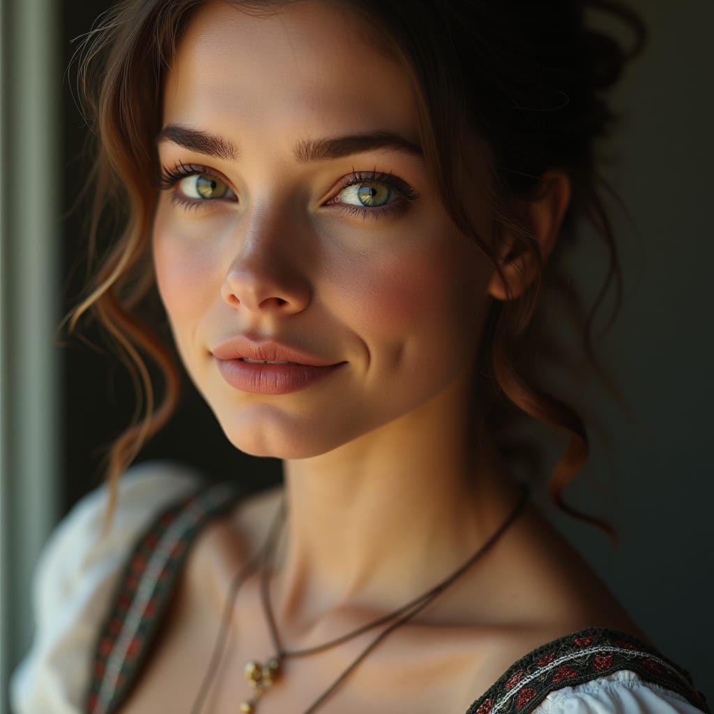 Beautiful Woman in Traditional Bavarian Dirndl with Intricat...