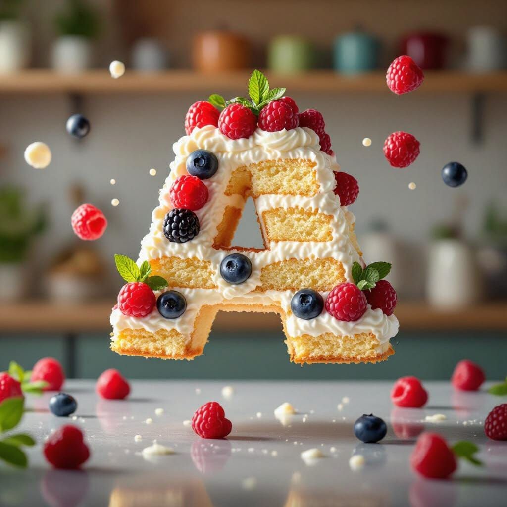 Floating Cake Letter A with Berries and Cream