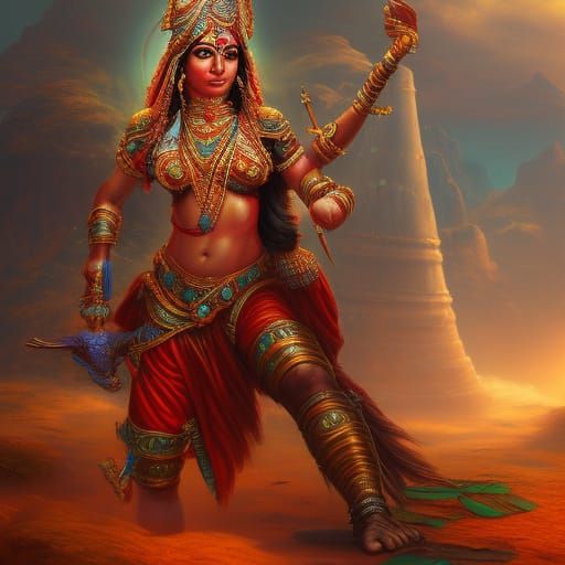 Detailed Hindu Warrior Goddess Concept Art