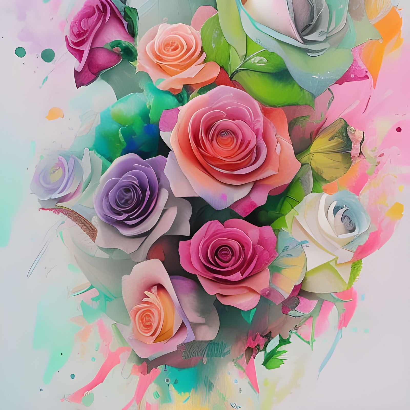 Multicoloured Roses in Gouache and Watercolor