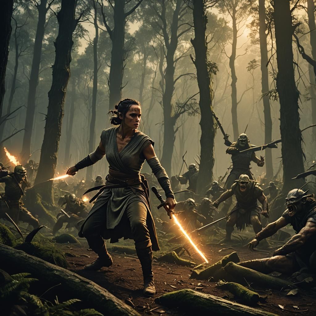 Rey Skywalker in Dark Forest Battle