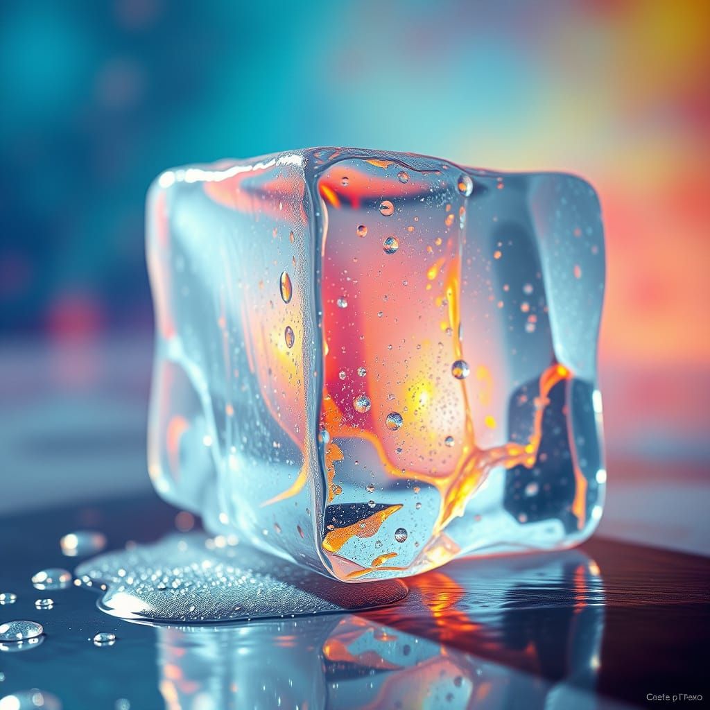Glistening Melting Ice Cube in Atmospheric Lighting