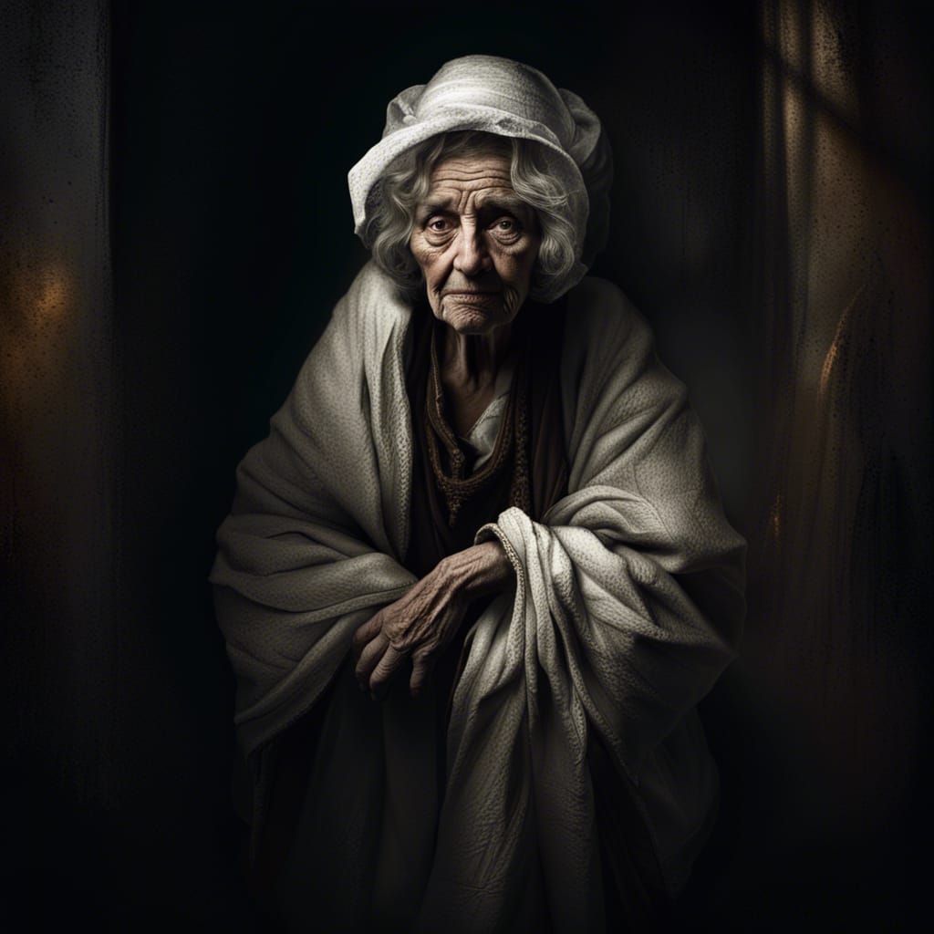 Rembrandt-Style Portrait of an Old Beggar Woman