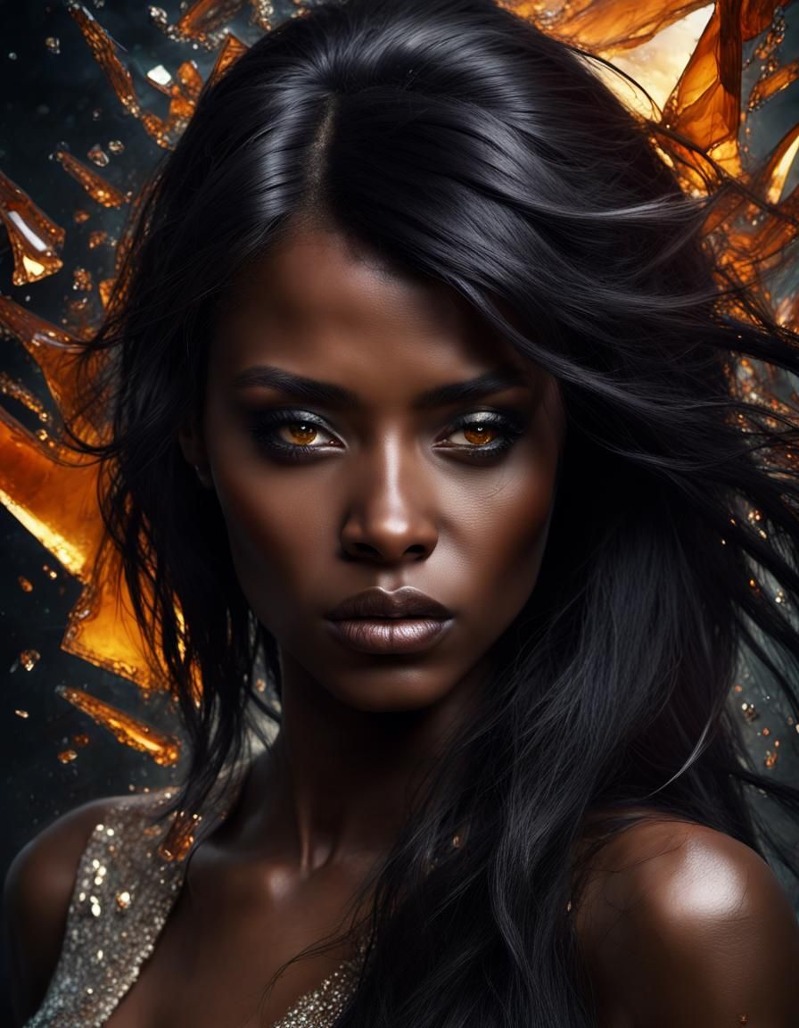 Shattered Portrait of Woman with Amber Eyes