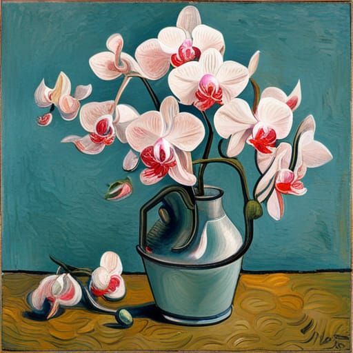 Orchids in Vase: Van Gogh-Style Impressionism