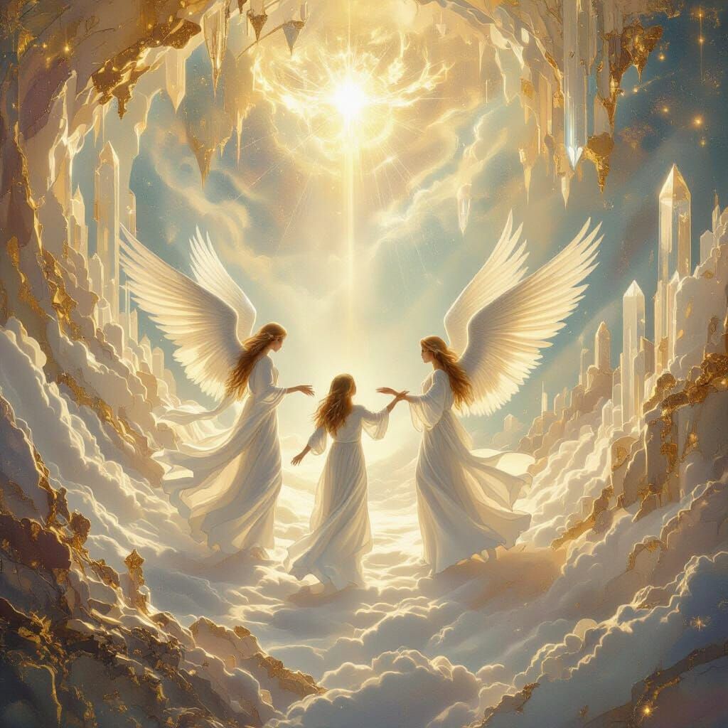 Angels Guide Soul to Celestial Paradise in Divine Art Style