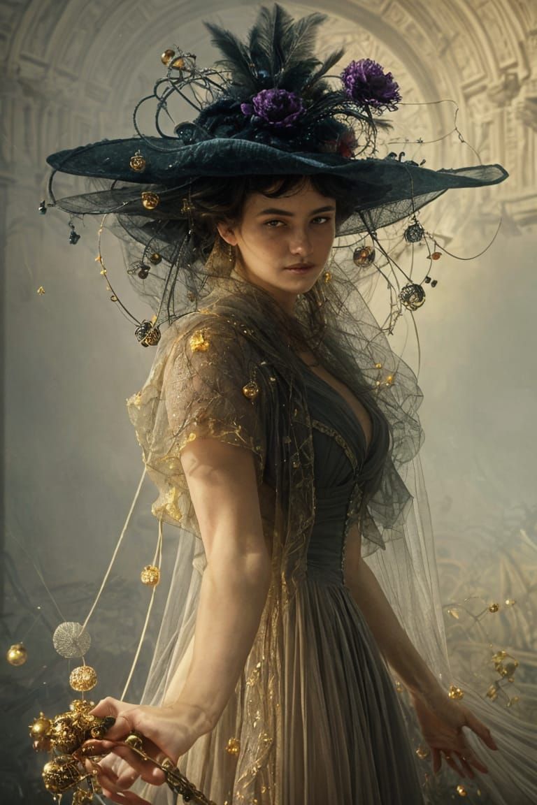 Victorian Lady with Golden Spiders, Hyperreal Painting