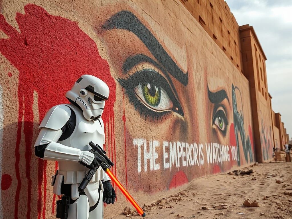 Graffiti on Tatooine Wall in Vibrant Red Hues