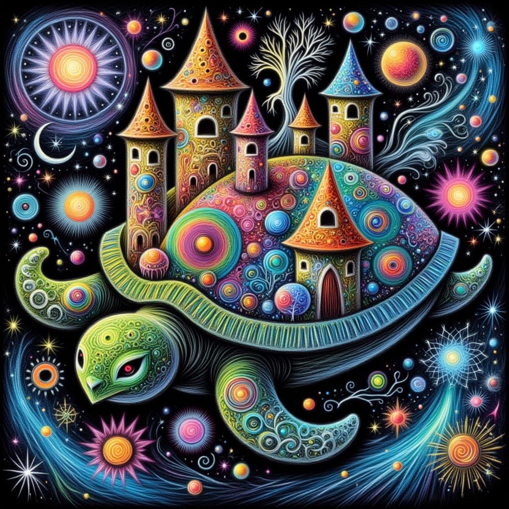 Cosmic Turtle's Castle Collection in Vibrant Digital Paintin...