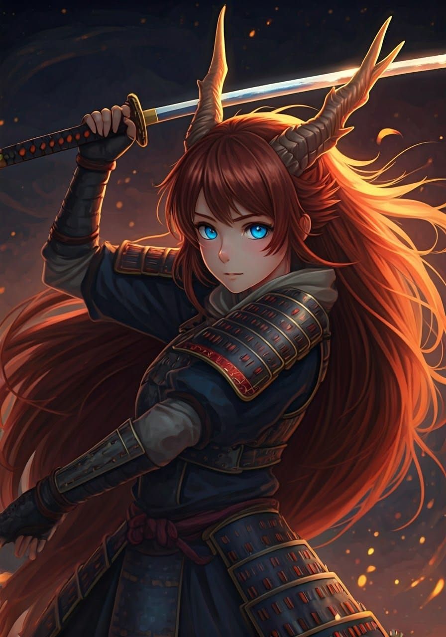 Dragon Girl with Katana in Anime Style