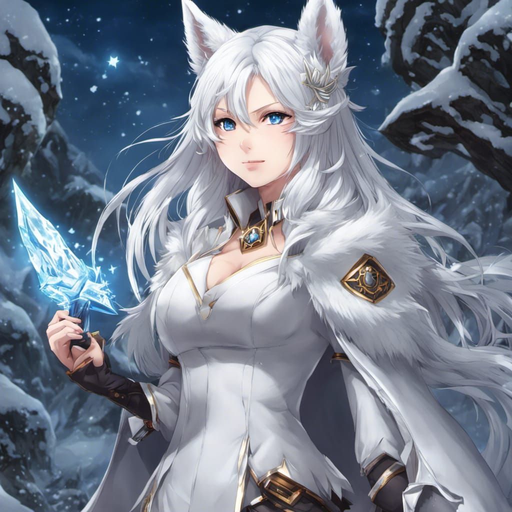 Anime Ice Wizard with Wolf Ears