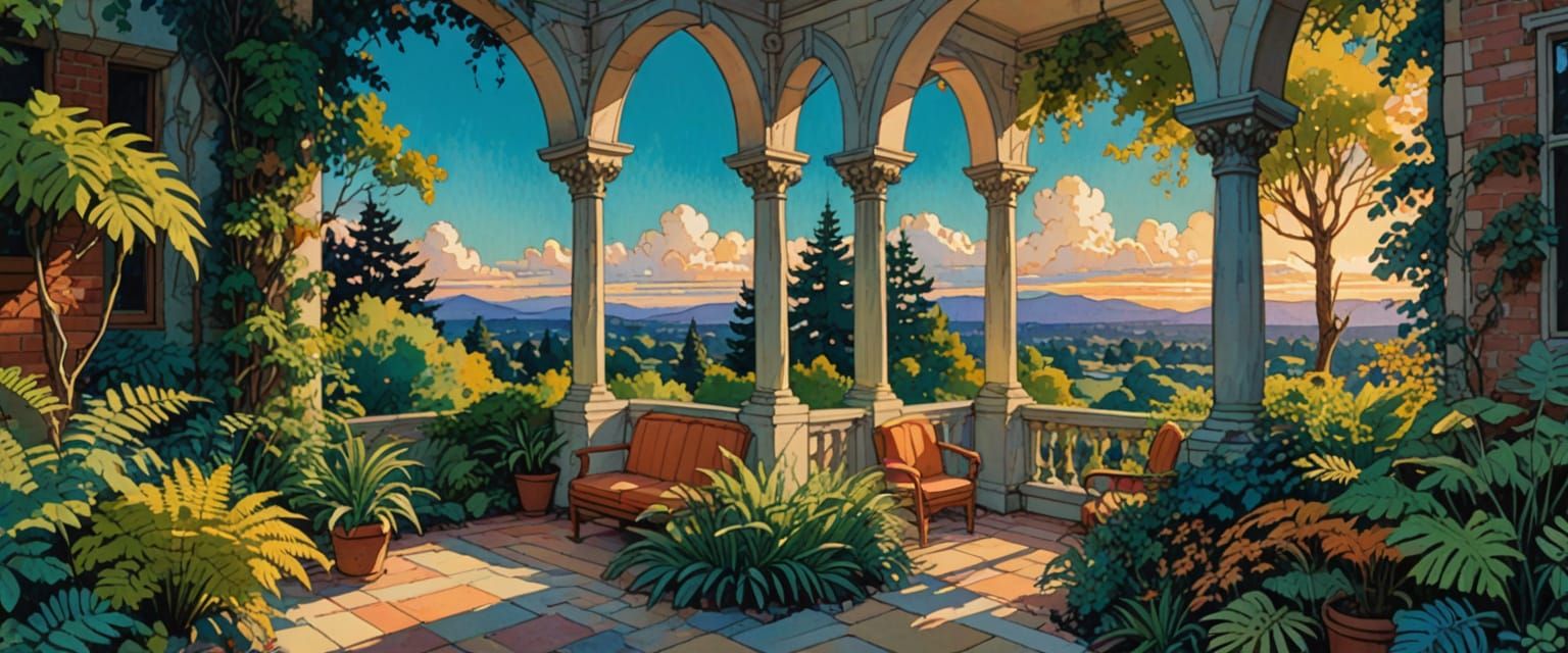 Whimsical Edwardian House in Comic Book Style