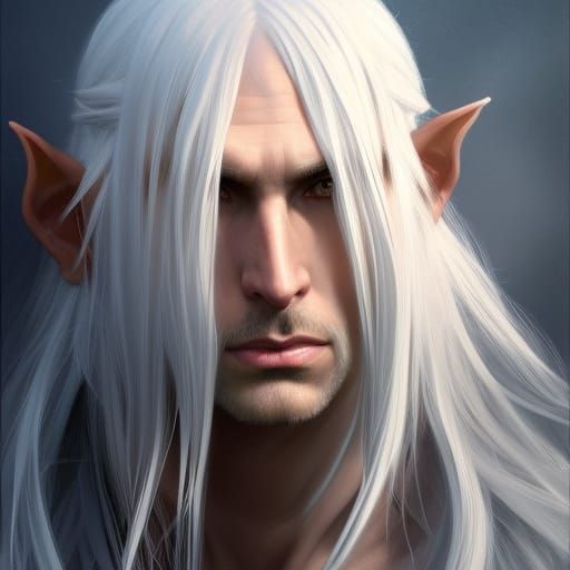 Silver Haired Elf Portrait in Digital Art Style