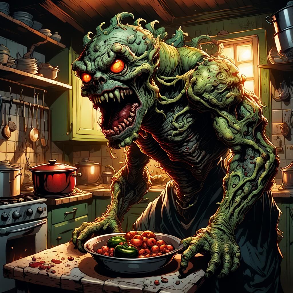 Creepy Courgette Monster in Comic Book Style