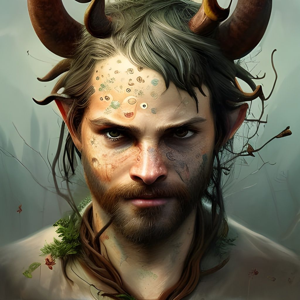 Detailed Minotaur Portrait with Flower Hair in Fantasy Art